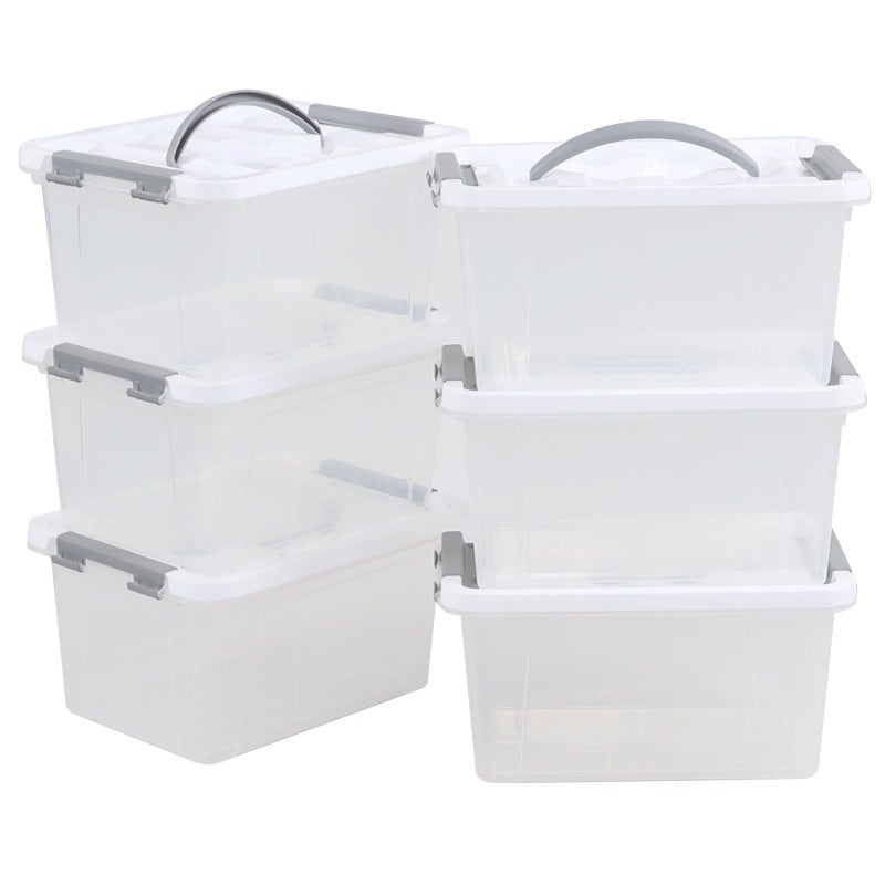 Ramddy Small Plastic Storage Container Pack of 6, 5 L Clear Latching Storage Box with White Lid and Grey Handleï¼Œ F - Image 4